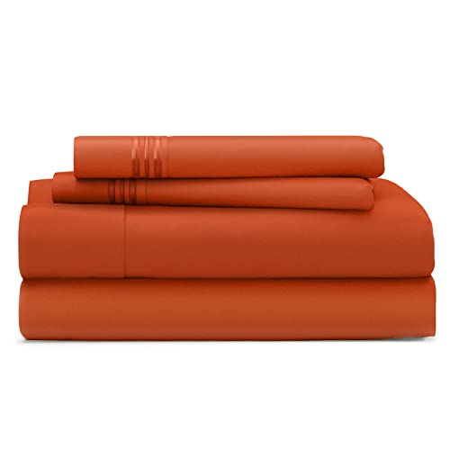 Cosy House Collection Everyday 1500 Series Bed Sheet Set - Ultra Soft & Cool Hotel Bedding - Deep Pocket - Wrinkle, Stain and Fade Resistant - 4 Piece Set (King, Burnt Orange)