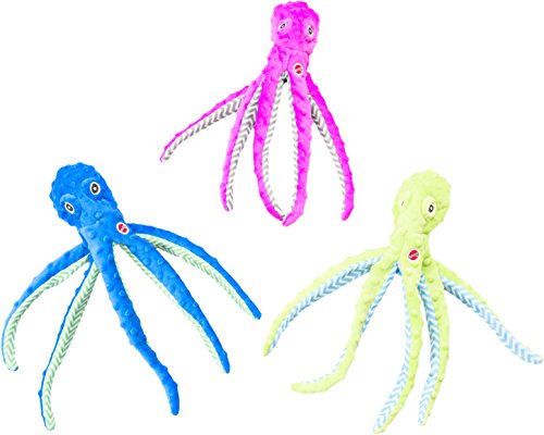 SPOT Ethical Pets Skinneeez Extreme Stuffingless Durable Squeaker Octopus Dog and Cat Toy, 16", Assorted