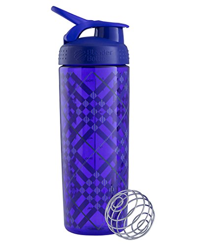 BlenderBottle SportMixer Signature Sleek Shaker Bottle, Tartan Plaid Purple, 28-Ounce