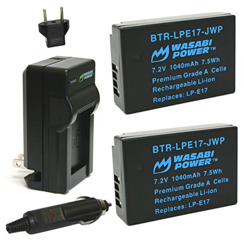 Wasabi Power Battery (2-Pack) and Charger for Canon LP-E17 and Canon EOS RP, EOS M6 Mark II, M6, M5, M3, EOS Rebel T8i, T7i, T6i, T6s, EOS Rebel SL3, SL2, EOS 77D