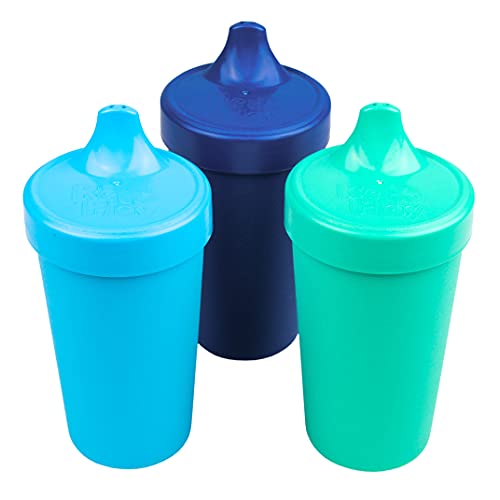 Re-Play Made in USA 10 oz. No Spill Cups for Baby, Toddler & Child Feeding in Navy, Aqua & Sky Blue | Made from Eco Friendly Heavyweight Recycled Milk Jugs| BPA Free| Dishwasher Safe| True Blue (3pk)
