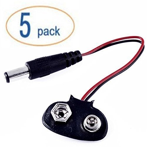 Book Cover 5pack 9v Battery Clip with 2.1mm X 5.5mm Male DC Plug for Arduino by Corpco