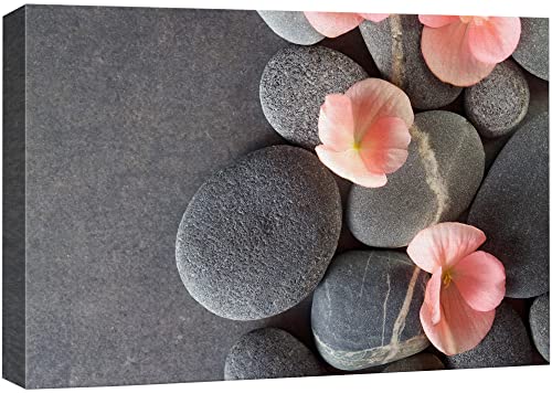wall26 - Peach Colored Flower on Smooth Zen Stones - Canvas Art Home Art - 16x24 inches