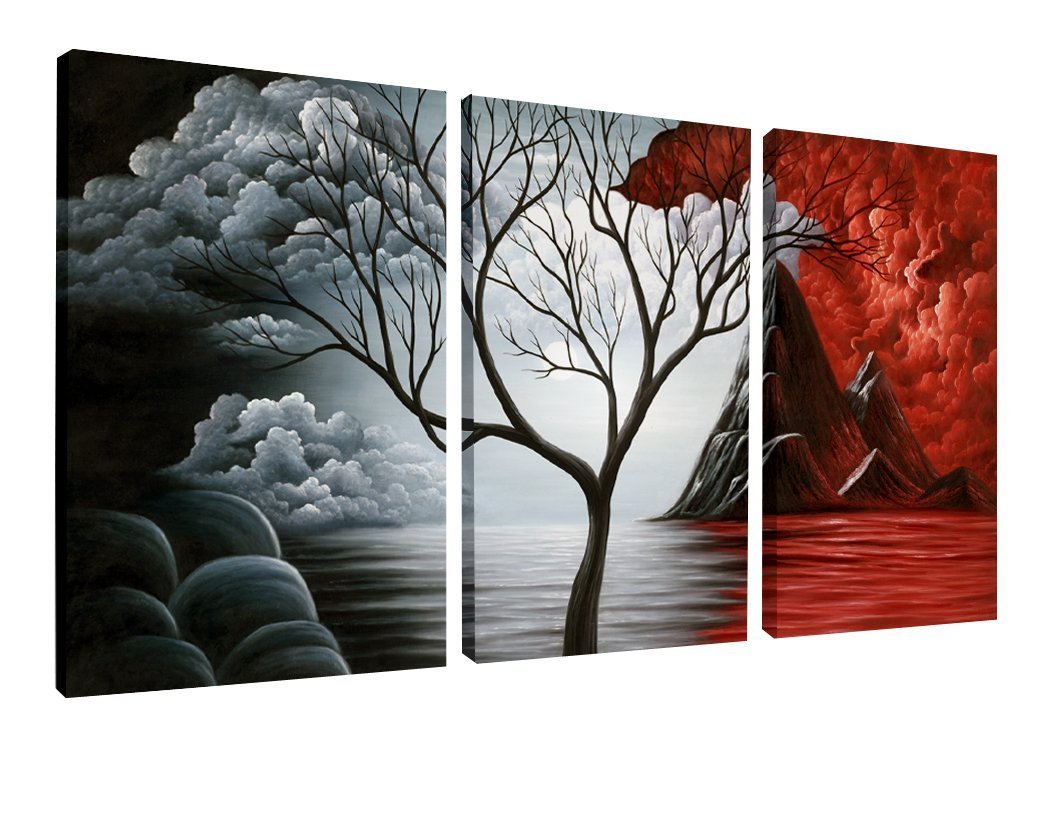 Book Cover Wieco Art Extra Large The Cloud Tree Modern Gallery Wrapped Canvas Print Artwork Abstract Landscape 3 panels Pictures on Canvas Wall Art Ready to Hang for Living Room Kitchen Home Decor XL 20x28inchx3pcs (50x70cmx3pcs)