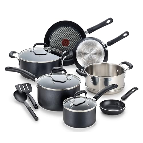 T-fal Experience Nonstick Cookware Set 12 Piece Induction Pots and Pans, Dishwasher Safe Black