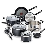 T-fal Experience Nonstick Cookware Set 12 Piece Induction Pots and Pans, Dishwasher Safe Black