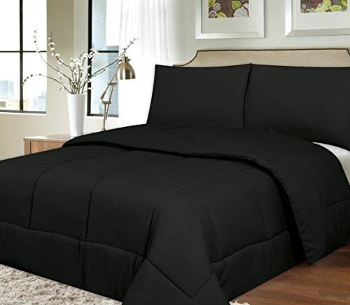 Book Cover Sweet Home Collection Down Alternative Polyester Comforter Box Stitch Microfiber Bedding - Queen, Black