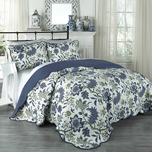 Traditions by Waverly Maldives Quilt Collection, King, Porcelain, 3 Piece