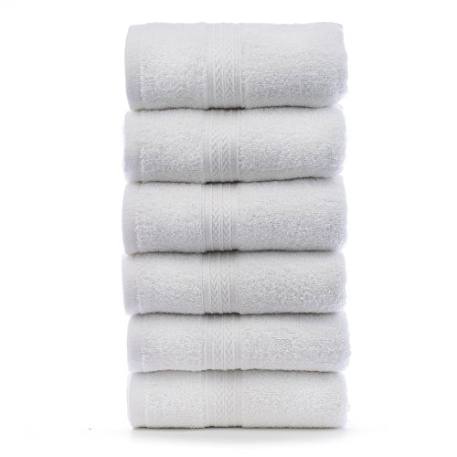 Book Cover Eco Cotton Hand Towels - White - Dobby Border - Set of 6