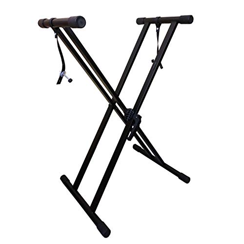 Book Cover RockJam Xfinity Heavy-Duty, Double-X, Pre-Assembled, Infinitely Adjustable Piano Keyboard Stand with Locking Straps