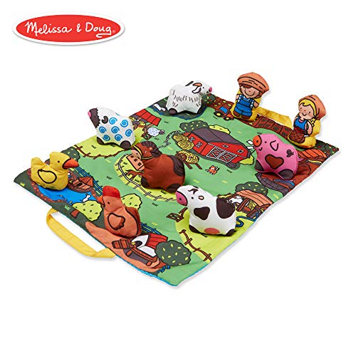 Book Cover Melissa & Doug Take-Along Farm Baby and Toddler Play Mat (19.25 x 14.5 inches) With 9 Animals - Folds To Be Convenient Storage Bag for Travel