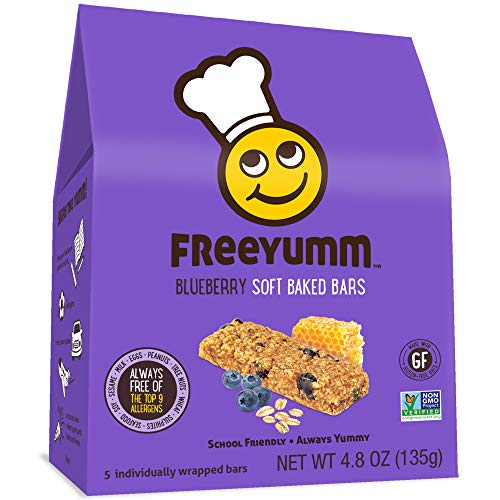 FreeYumm Allergen Free Granola Bars, Gluten Free, Dairy Free, Nut Free Snacks for Kids, Total of 15 Bars (Blueberry)