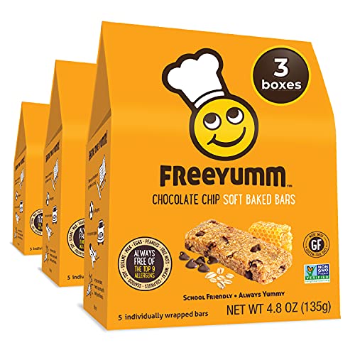 Book Cover FreeYumm Chocolate Chip Soft Baked Bars - 15 Individually Wrapped Snacks Included - Gluten & Dairy Free - School Friendly - Produced in Dedicated Facility Free of All Major Allergens