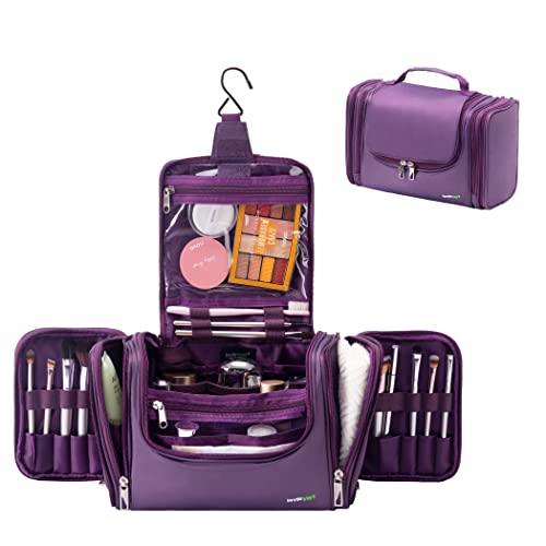 LAVIEVERT Toiletry Bag/Makeup Organizer/Cosmetic Bag/Portable Travel Kit Organizer/Household Storage Pack/Bathroom Storage with Hanging for Business, Vacation, Household -Purple