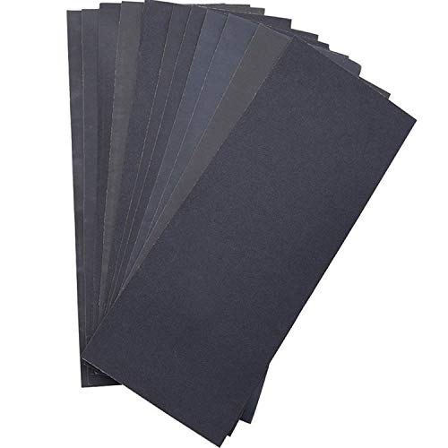 Book Cover LANHU Abrasive Dry Wet Waterproof Sandpaper Sheets Assorted Grit of 400/600/ 800/1000/ 1200/1500 for Furniture, Hobbies and Home Improvement, 12 Sheets (9 x 3.6 Inch), For Wood