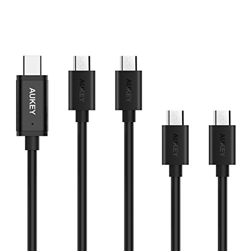 Book Cover AUKEY Micro USB Cable (5-Pack 3.3ft x 2, 1ft x 2) + USB-C Cable (3.3ft x 1) for Samsung, Nexus, LG, HTC and More