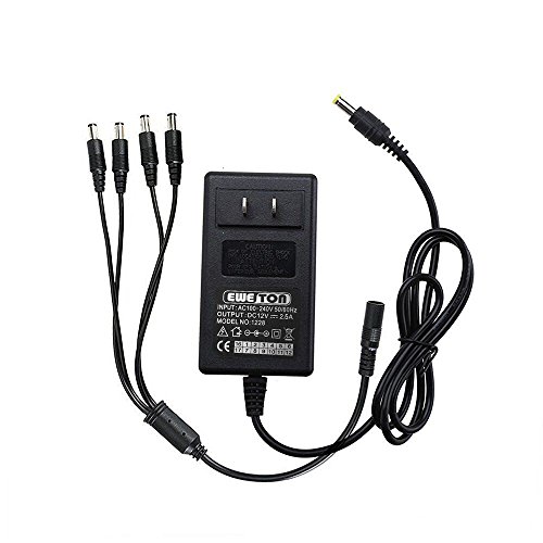 EWETON Security Camera Power Adapter 12V 2.5A 100V-240V AC to DC 2.1x5.5mm w/ 4-Way Power Splitter Cable FCC Certified LED Power Adapter Transformers-Fits Analog/AHD DVR/Camera, RGB LED Strip Lights