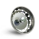 Highcraft 97333 Kitchen Sink Basket Strainer Replacement for Standard Drains (3.25 Inch) Chrome Plated Stainless Steel Body With Rubber Stopper, 3.25"