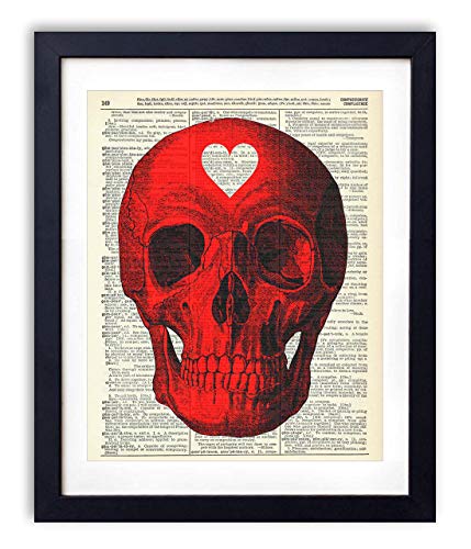 Skull, Skeleton Anatomy Vintage Dictionary Art Print, Modern Contemporary Wall Art for Home Decor, Boho Poster Sign 8x10 Inches, Unframed (Red Skull)