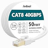 Jadaol Cat 8 Ethernet Cable 50 ft, 40Gbps 2000MHz Flat RJ45 S/FTP LAN Patch Cable, High-Speed Cat8 Network Cable for Router, Modem, Switch, Gaming Consoles, PC, Home Network & Streaming Devices, White