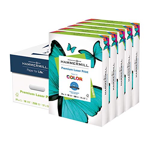 Hammermill Paper, Laser Print Paper, 24lb, 11 x 17, Ledger, 98 Bright, 2500 Sheets / 5 Ream Case, (104620C), Made in The USA