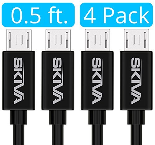 SKIVA Micro USB Cables [4-Pack] USBLink Premium Short Length (6" / 0.5ft) High Speed USB 2.0 Type-A Male to Micro-B Sync and Charge Cord for Android/Windows, Samsung, HTC, LG (Black) [Model:CB129]