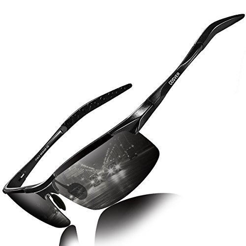 COSVER Men's Sports Style Polarized Sunglasses for Men Driving Cycling Running Fishing Golf Unbreakable Frame Metal Driver Glasses (Black)
