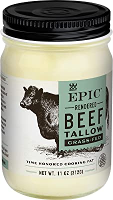 EPIC Beef Tallow, Grass-Fed, Keto Friendly, Whole30, 11oz Jar