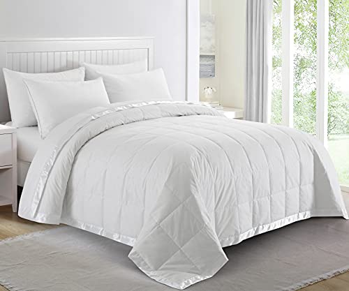 Book Cover puredown Soft Lightweight Down Blanket with Satin Trim for Bed 100% Cotton, White, King Size (108