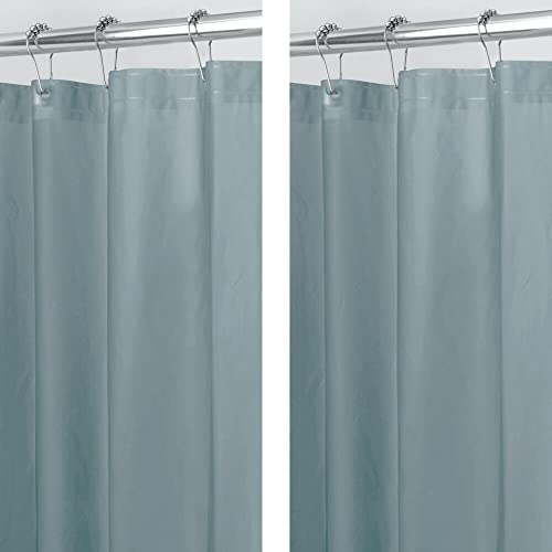 mDesign PEVA Shower Curtain Liner - 72" x 72" Deluxe Water/Odor Resistant Heavy Plastic 3-Gauge, Long Inner Shower Curtain Liner with Weighted Bottom Hem for Bathroom, Shower, Tub, 2 Pack, Smoke Gray