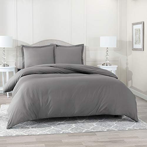 Book Cover Nestl Bedding Duvet Cover 3 Piece Set - Ultra Soft Double Brushed Microfiber Hotel Collection - Comforter Cover with Button Closure and 2 Pillow Shams, Gray - Queen 90