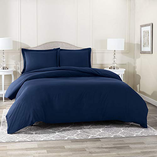 Book Cover Nestl Duvet Cover 3 Piece Set â€“ Ultra Soft Double Brushed Microfiber Hotel-Quality â€“ Comforter Cover with Button Closure and 2 Pillow Shams, Navy - Queen 90