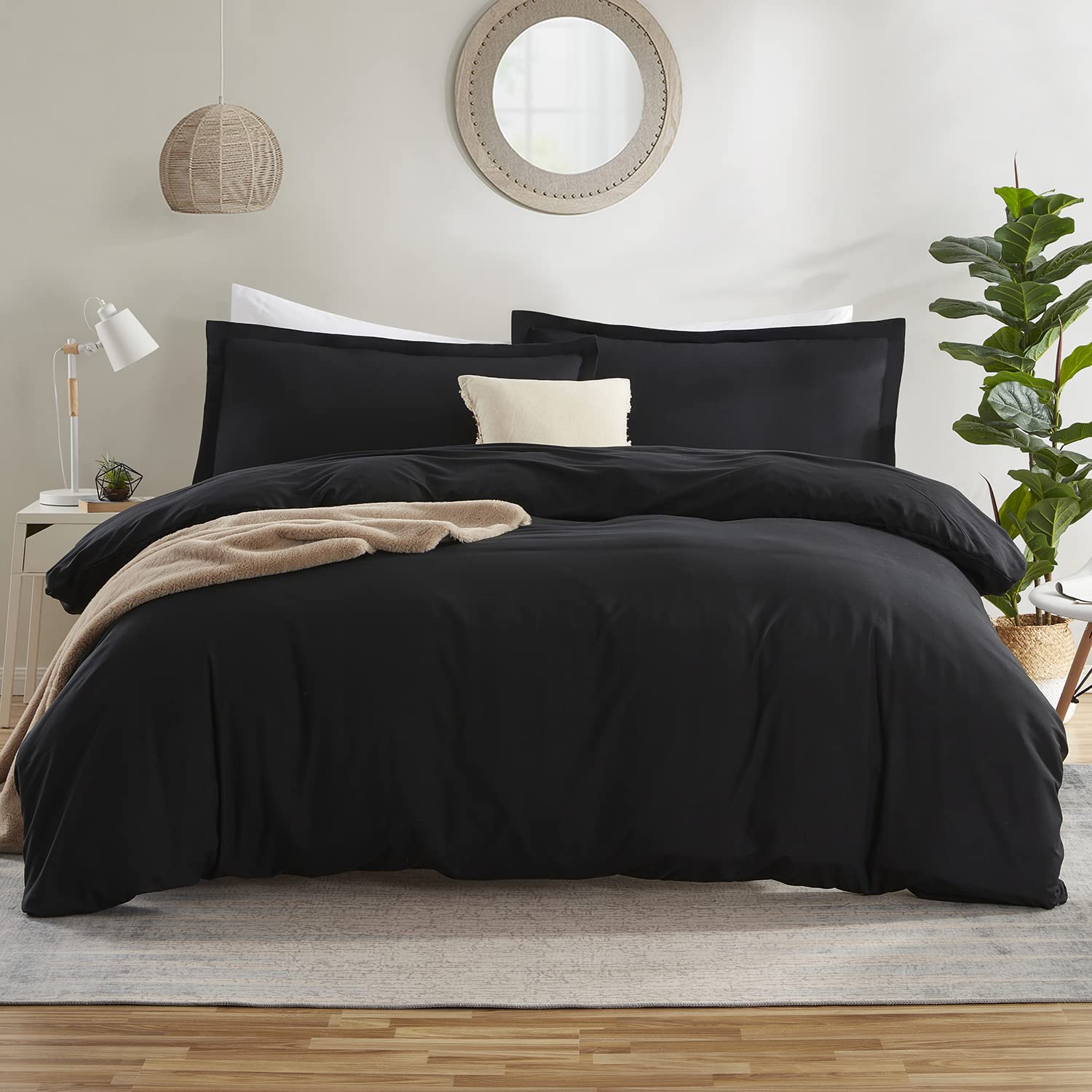 Nestl Black Duvet Cover Queen Size - Soft Queen Duvet Cover Set, 3 Piece Double Brushed Queen Size Duvet Covers with Button Closure, 1 Duvet Cover 90x90 inches and 2 Pillow Shams Black Queen