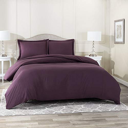 Nestl Purple Eggplant Duvet Cover Queen Size â€“ Queen Duvet Cover Set 3 Piece with 2 Pillow Shams â€“ Cooling Duvet Covers Hotel Down Comforter Cover (Comforter Not Included) â€“ Soft Fabric Easy Care