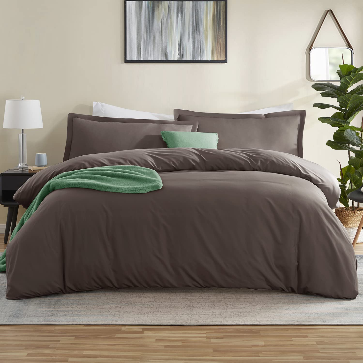 Nestl Chocolate Brown Duvet Cover Queen Size - Soft Queen Duvet Cover Set, 3 Piece Double Brushed Queen Size Duvet Covers with Button Closure, 1 Duvet Cover 90x90 inches and 2 Pillow Shams Chocolate Brown Queen