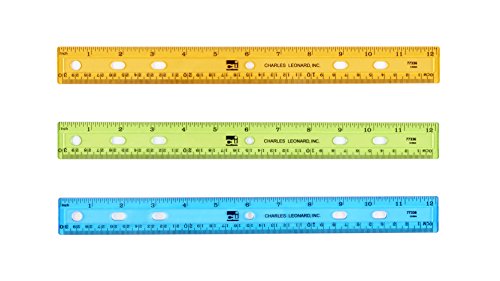 Charles Leonard Plastic Ruler, Double Bevel, 12 Inches, Translucent Assorted Colors, 36-Pack (77336)