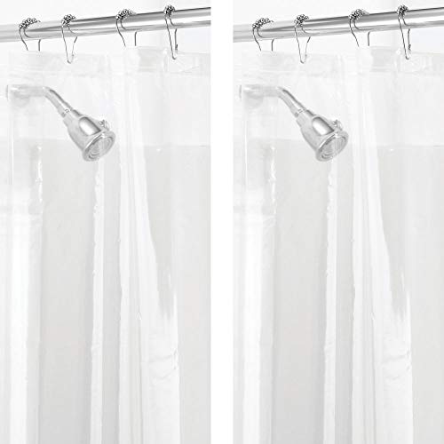 mDesign Waterproof, Mold/Mildew Resistant, Heavy Duty PEVA Shower Curtain Liner for Bathroom Shower and Tub - No Odor- 3 Gauge, Long - 2 Pack - Clear