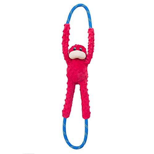ZippyPaws - Monkey RopeTugz, Squeaky and Plush Rope Tug Dog Toy - Red