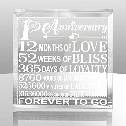 KATE POSH - First Wedding Anniversary Paper Gifts - 1st Year of Marriage Engraved Paperweight and Keepsake - Best Friends Wedding Gifts, First (1st), First Year as Husband & Wife