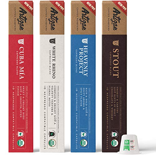 Book Cover 100% USDA Certified Organic Coffee - Nespresso Compatible Capsules - Artizan Coffee Blend (Variety Pack - 40 Pods)