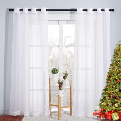 Book Cover NICETOWN Sheer Curtain Panels Bedroom - Home Decoration Solid Voile Panels with Ring Top (2-Pack, 54 Wide x 84 inch Long, White)