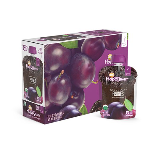 Happy Baby Organic Clearly Crafted Stage 1 Baby Food 1 Prunes, Resealable Baby Food Pouches, Fruit & Veggie Puree, Organic Non-GMO Gluten Free Kosher, 3.5 Ounce Pouch, Pack of 16