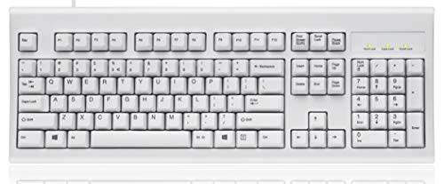 Perixx PERIBOARD-106 US W, Performance wired keyboard - 20 Million Key Press Life - Full Size 17.9"x6.6"x1.7" - White