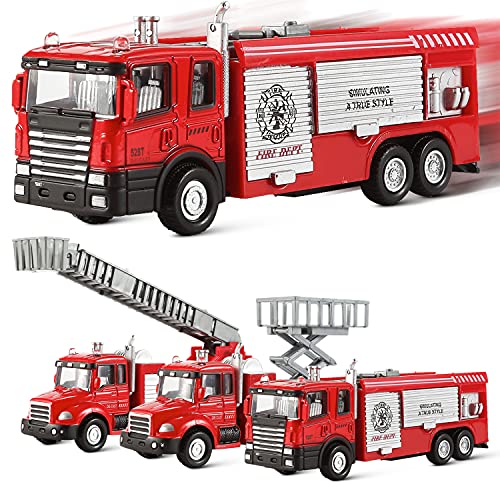 Liberty Imports 3 Pack Diecast Fire Truck Engine - 6 Inch Pullback Toy Die Cast Alloy Emergency Vehicles Model Play Set for Kids