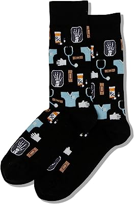 Hot Sox Men's Conversational Slack Crew, Medical (Black), Shoe 6-12 / Sock Size: 10-13