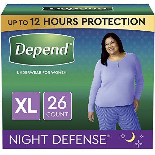 Book Cover Depend Night Defense Adult Incontinence Underwear for Women, Disposable, Overnight, Extra-Large, Blush, 26 Count (2 Packs of 13) (Packaging May Vary)