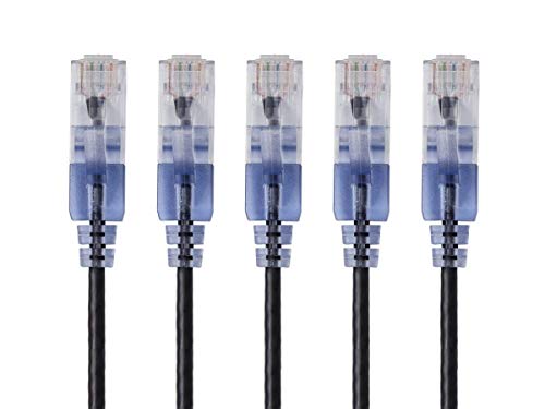 Monoprice Cat6A Ethernet Patch Cable - Snagless RJ45, 550Mhz, 10G, UTP, Pure Bare Copper Wire, 30AWG, 5-Pack, 5 Feet, Black - SlimRun Series