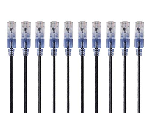 Monoprice Cat6A Ethernet Patch Cable - Snagless RJ45, 550Mhz, 10G, UTP, Pure Bare Copper Wire, 30AWG, 10-Pack, 1 Feet, Black - SlimRun Series
