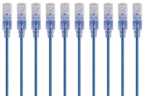 Monoprice SlimRun Cat6A Ethernet Patch Cable - Network Internet Cord - RJ45, Stranded, 550Mhz, UTP, Pure Bare Copper Wire, 10G, 30AWGÂ , 1ft, Blue, 10-Pack