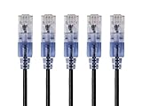 Monoprice Cat6A Ethernet Patch Cable - Snagless RJ45, 550Mhz, 10G, UTP, Pure Bare Copper Wire, 30AWG, 5-Pack, 5 Feet, Black - SlimRun Series